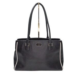 KATE SPADE Bag Black Pebbled‎ Leather Phila Tote White Trim Double Top Handle